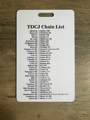 Chain list info card plastic