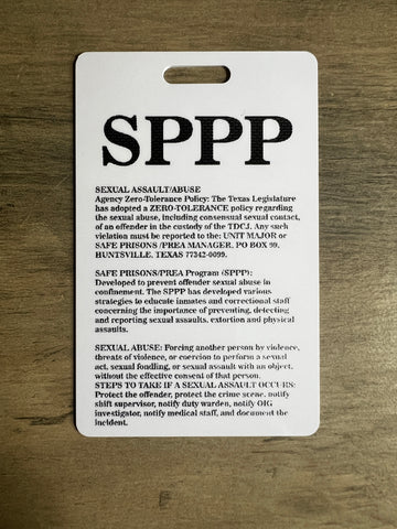 Safe Prisons Program and Prea info card plastic
