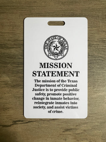 Mission Statement and Core Values info card plastic